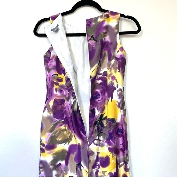 Ann Taylor floral purple, yellow, black, gray, and white dress Size 00 Petite - Picture 4 of 9